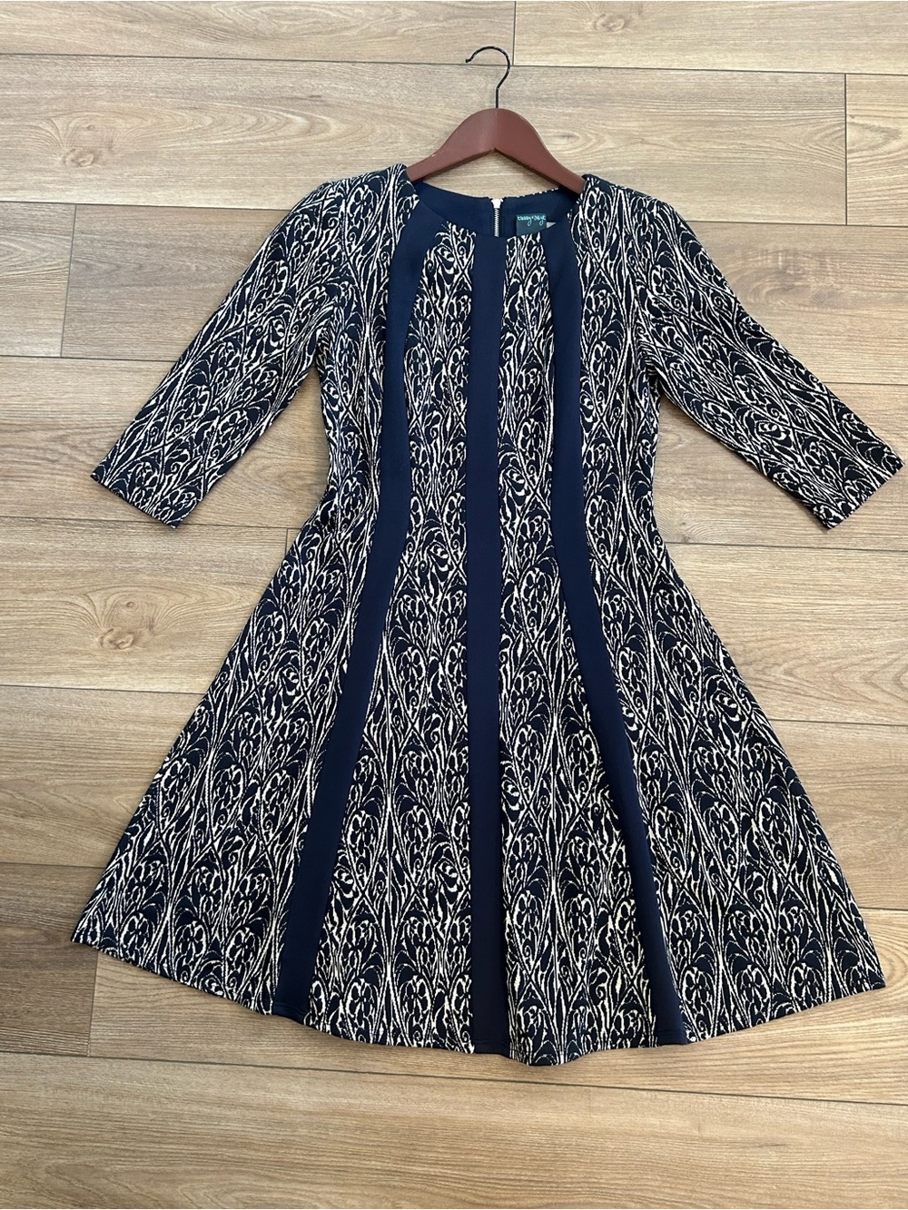 Gabby Skye Navy Scroll Print Fit Flare Dress Womens 6